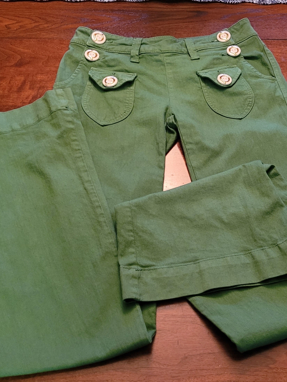 Dittos Unique Skinny Flare Olive Green Lightweight Vintage Wash Denim